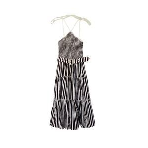 LUSANA Arlen Belted Poplin Midi Dress - Brown Stripe - S